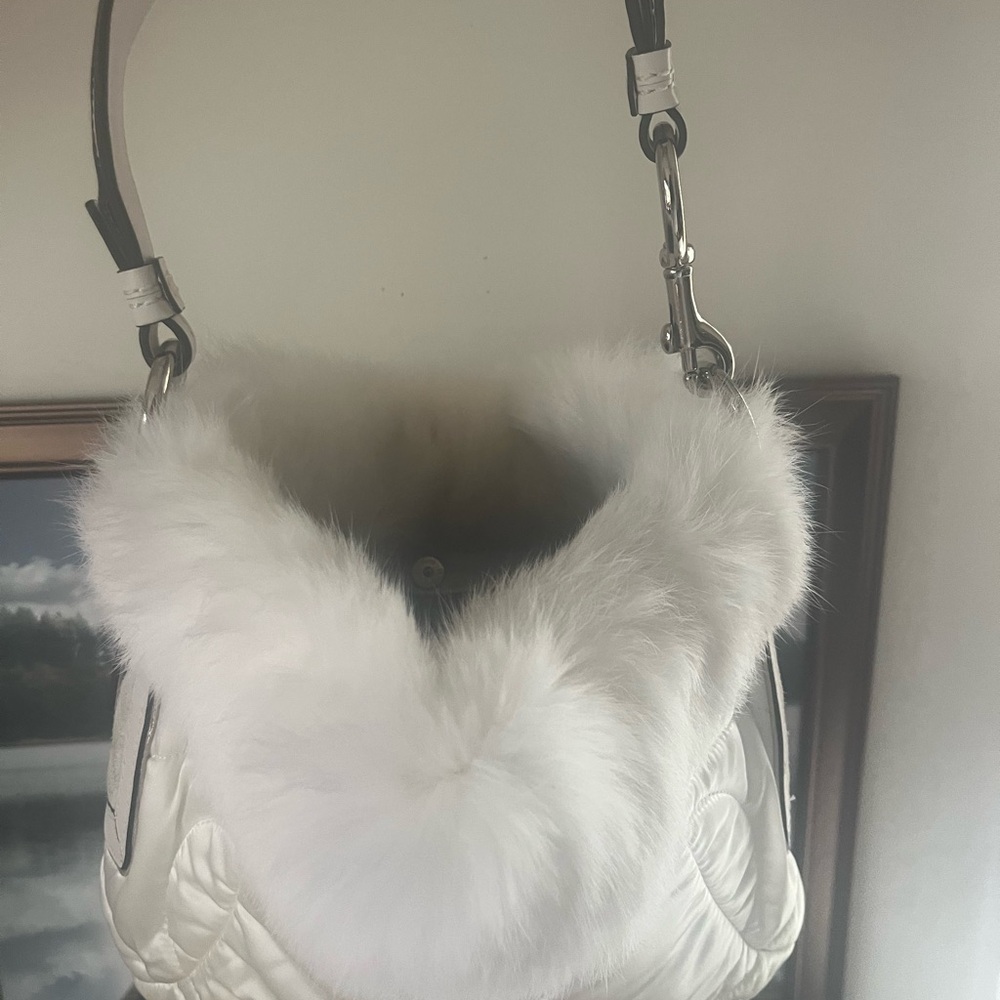Coach White Fur-Trimmed Shoulder Bag - Picture 7 of 15